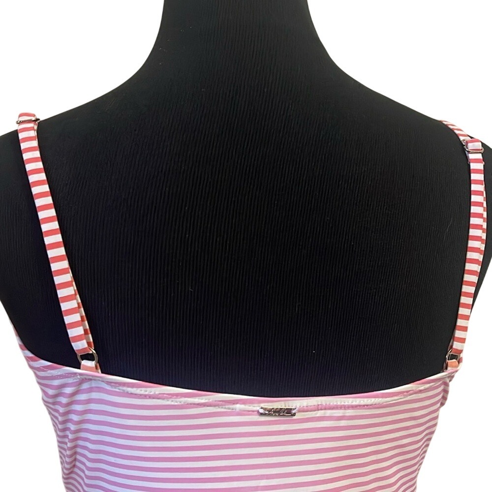 Anne Cole Womens Pink White Striped One Piece Swimsuit Adjustable Straps Size 16 - Picture 4 of 5